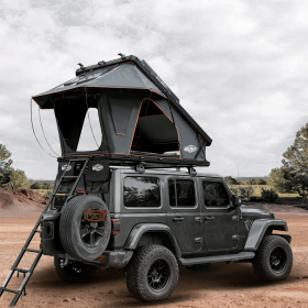 Rooftop Tent Hardshell with USB Outlet, Luggage Racks&Full Circle Led Strip, 3-in-1 Elevated Roof Tent with Skyview Window, Regular&TPU Rain Flie