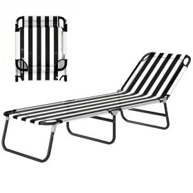 Portable Folding Adjustable Sun Beach Lounger / Camping Cot - Black and White (Option: Black and White-715x135x580 mm)