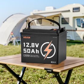 12V 50Ah Deep Cycle LiFePO4 Battery BMS Lithium Iron Phosphate Battery For RV (Option: Black)