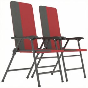 Folding Patio Chairs Set of 2, Padded High Back Lawn Camping Chairs with Armrests, 600D Oxford Fabric, Red (Option: Red-1040x180x630 mm)