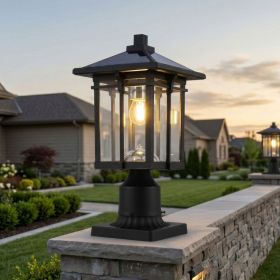Solar Post Light Outdoor, Dusk to Dawn Post Lamp Solar Powered with Pier Mount Base for Pole Pillar Gates Yard Garden Pathway (Option: Black)